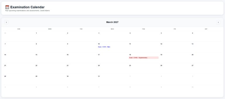 3. Student Portal - Calendar