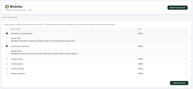 3. Student Portal - Module Enrolment