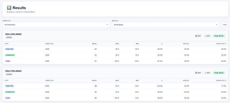6. Student Portal - Results