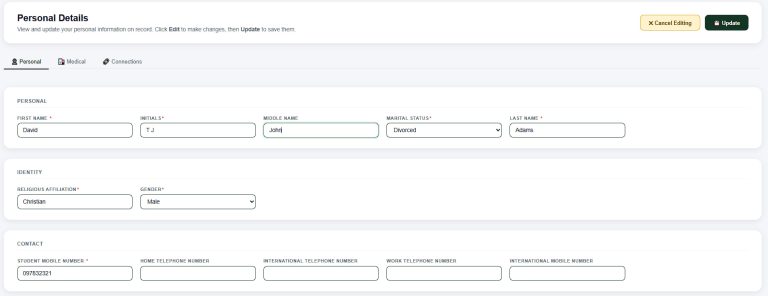 8. Student Portal - Personal Details